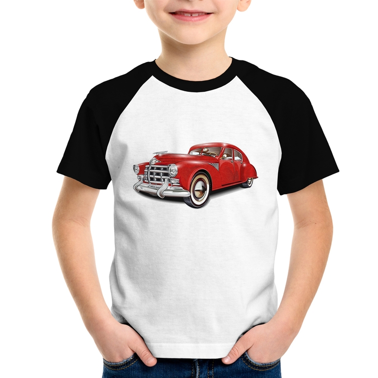 Camiseta Raglan Infantil Retro Classic Red Car