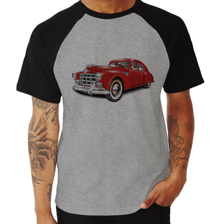 Camiseta Raglan Retro Classic Red Car - Cinza/Preto