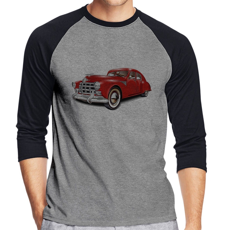 Camiseta Raglan Retro Classic Red Car Manga 3/4 - Cinza/Preto