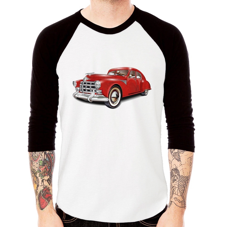 Camiseta Raglan Retro Classic Red Car Manga 3/4