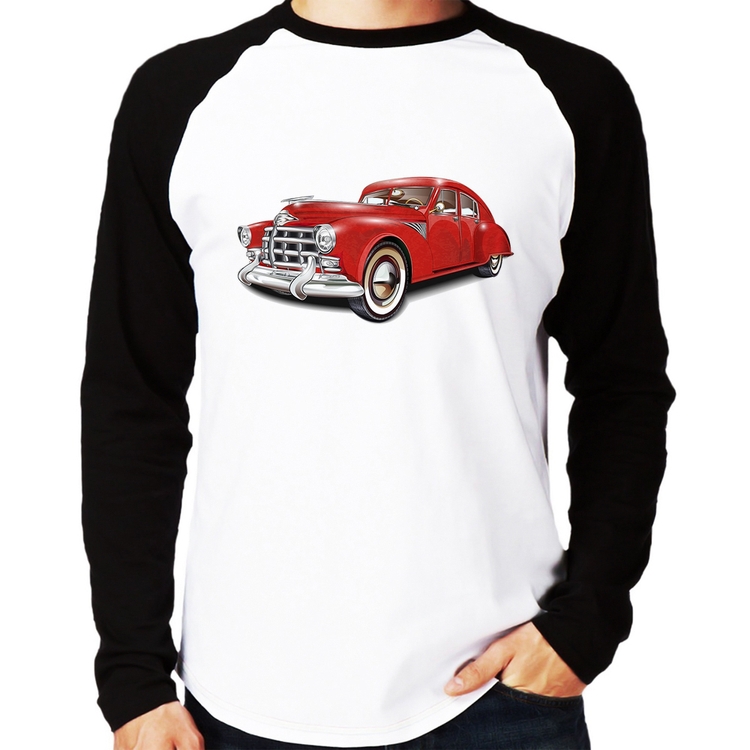 Camiseta Raglan Retro Classic Red Car Manga Longa