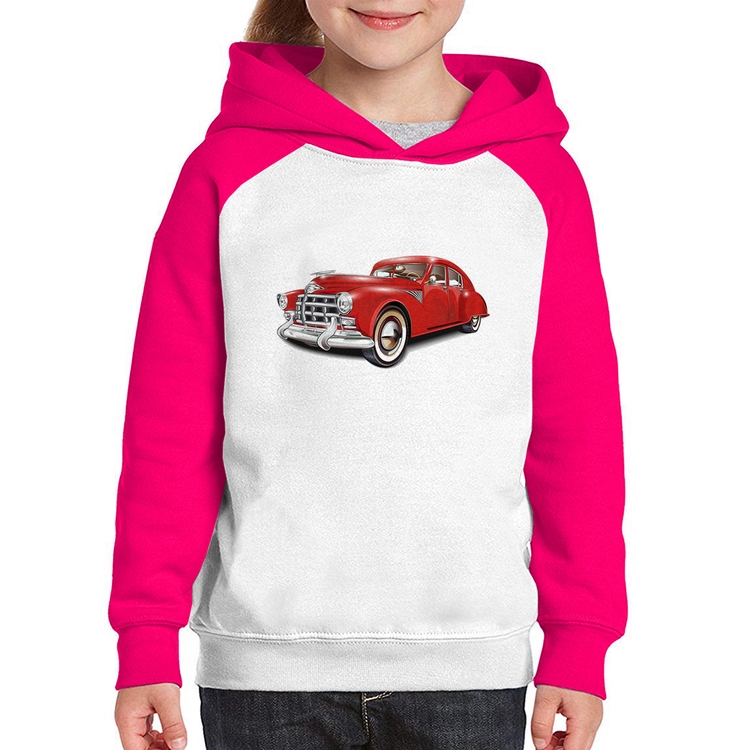 Moletom Infantil Retro Classic Red Car - Branco/Rosa
