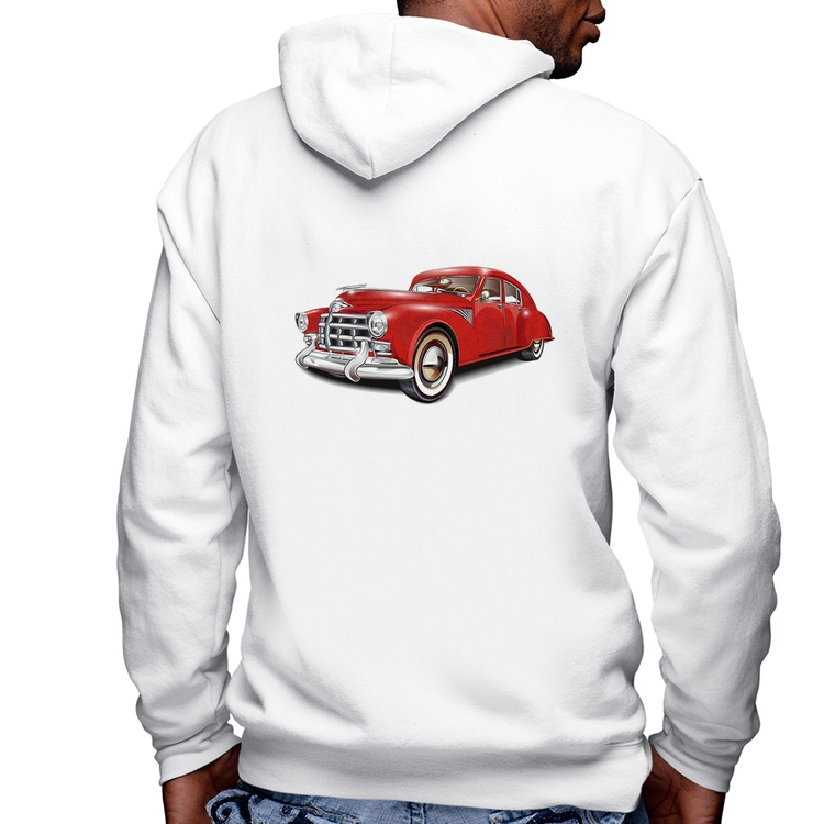 Blusa Moletom Retro Classic Red Car Masculina com Capuz e Zíper - Branca