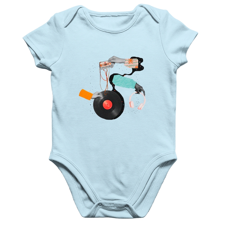 Body Bebê Algodão Retro Music - Azul Bebê