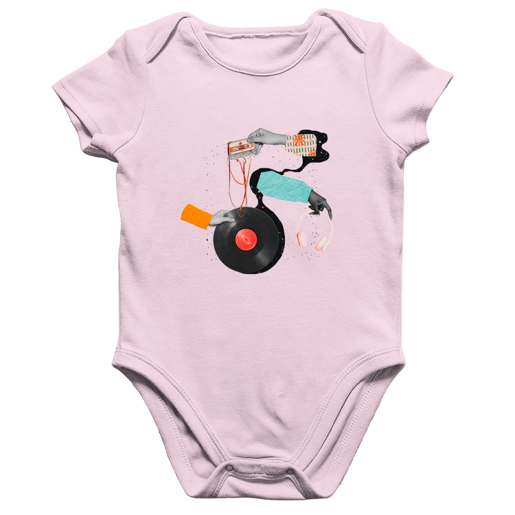 Body Bebê Algodão Retro Music - Rosa Bebê