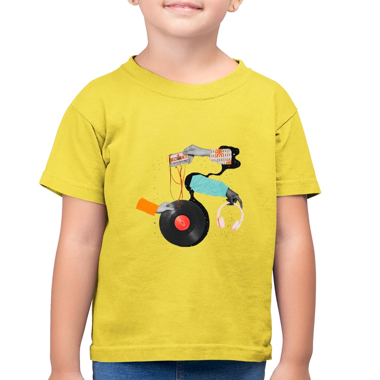Camiseta Algodão Infantil Retro Music - Amarelo Canário