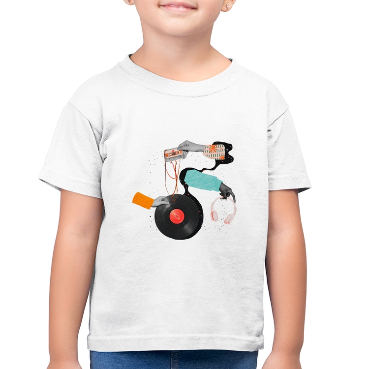 Camiseta Algodão Infantil Retro Music - Branca