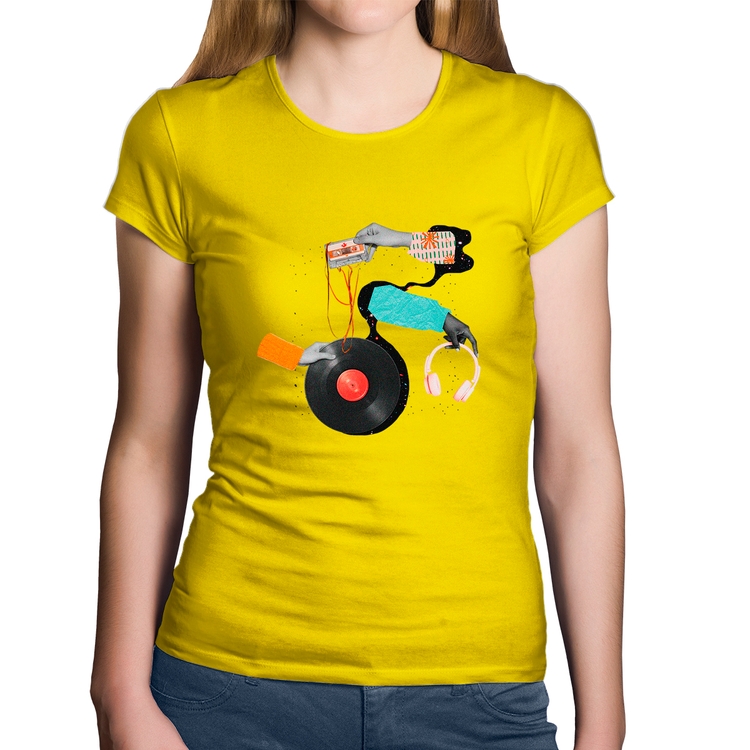 Baby Look Algodão Retro Music - Amarela