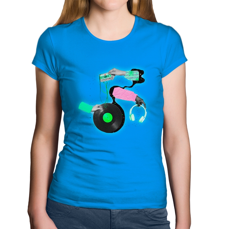 Baby Look Algodão Retro Music - Azul