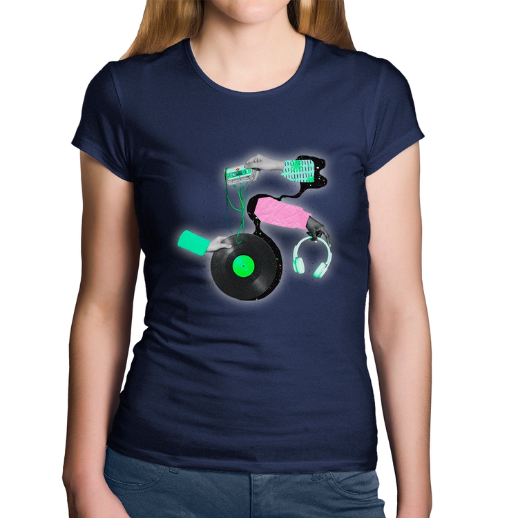 Baby Look Algodão Retro Music - Marinho