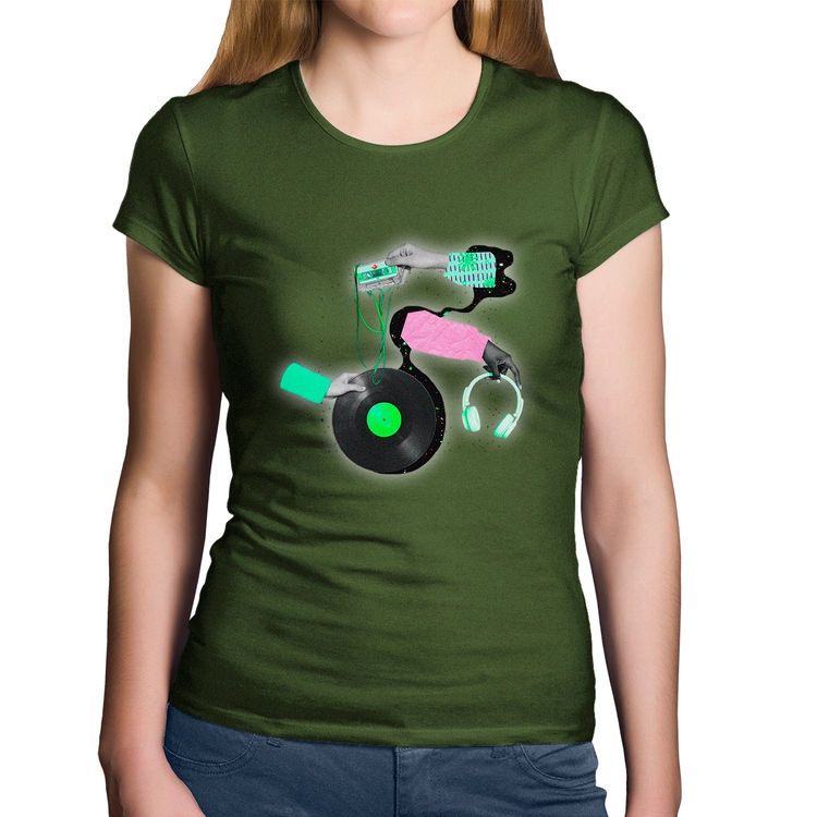 Baby Look Algodão Retro Music - Musgo