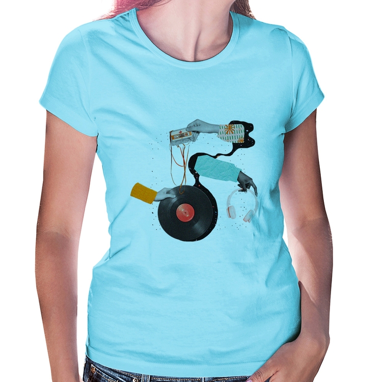 Baby Look Retro Music - Azul Bebê