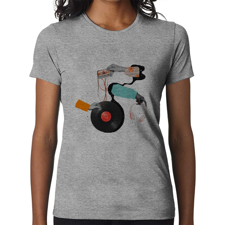 Baby Look Retro Music - Cinza