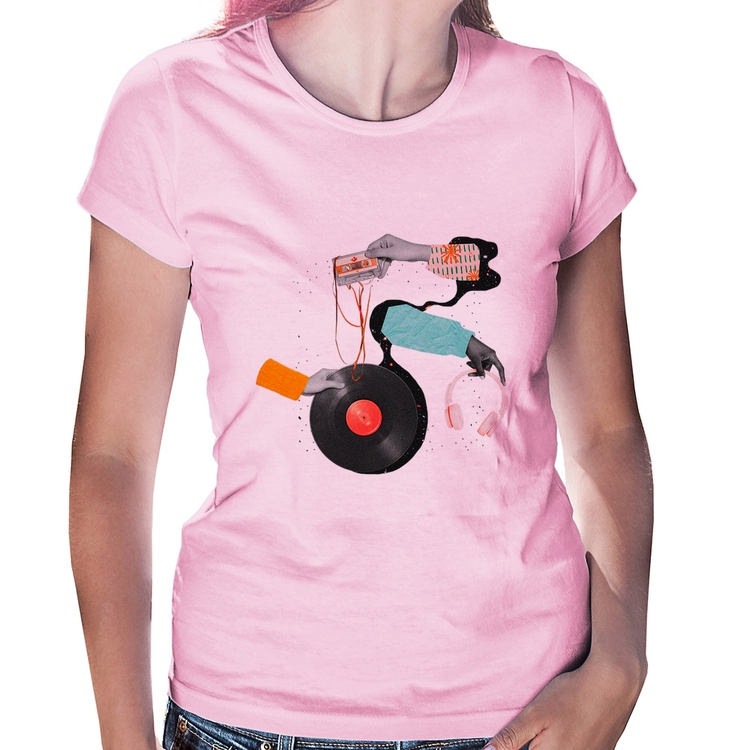 Baby Look Retro Music - Rosa Bebê