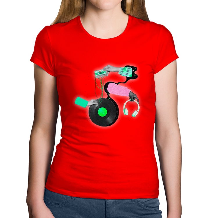 Baby Look Algodão Retro Music - Vermelha