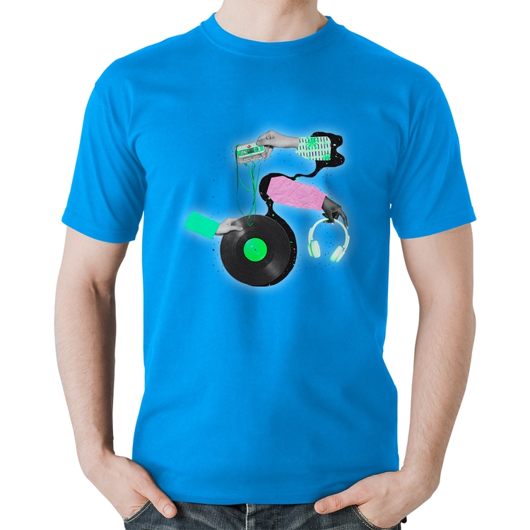 Camiseta Algodão Retro Music - Azul