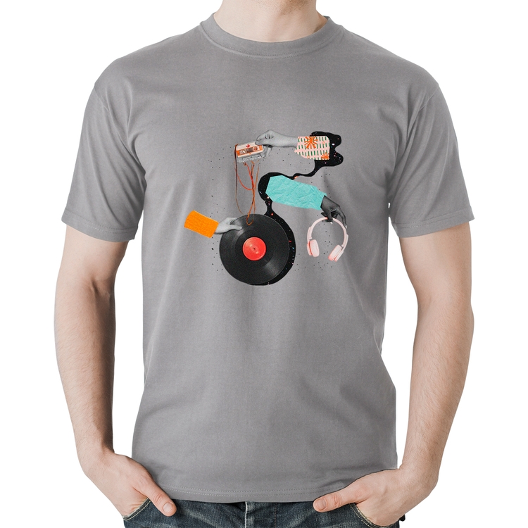 Camiseta Algodão Retro Music - Cinza