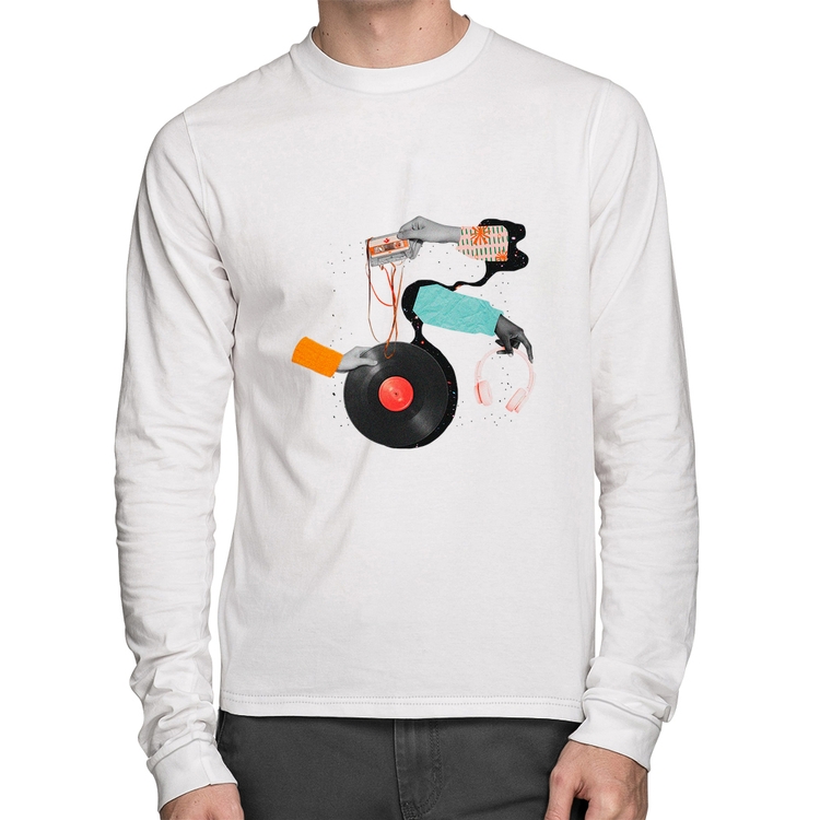 Camiseta Algodão Retro Music Manga Longa - Branca