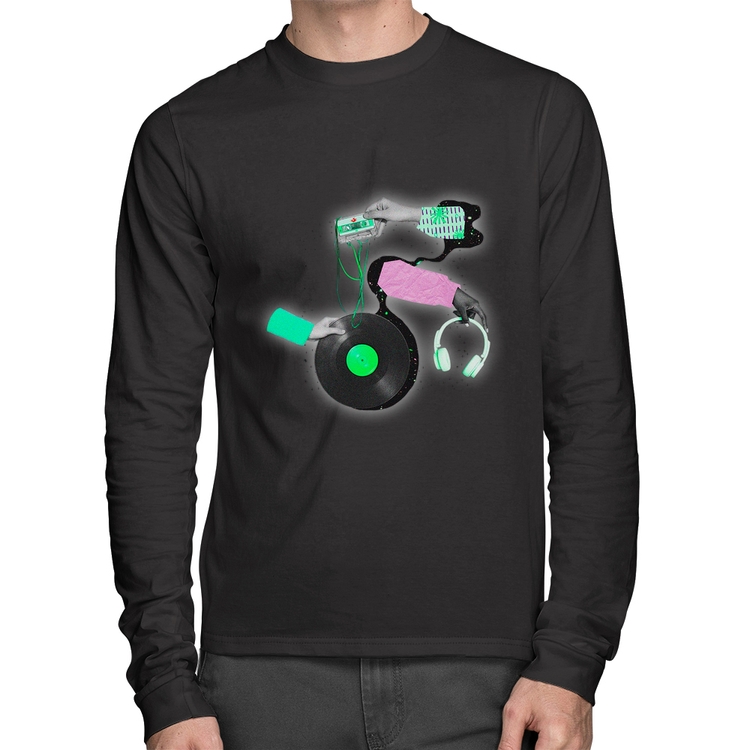 Camiseta Algodão Retro Music Manga Longa