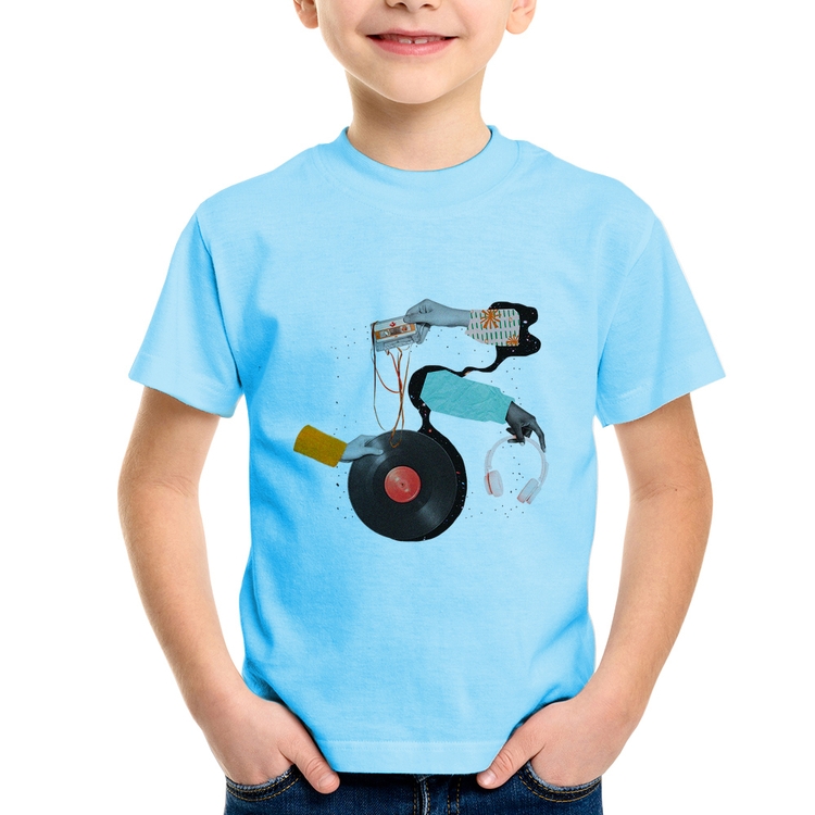 Camiseta Infantil Retro Music - Azul Bebê