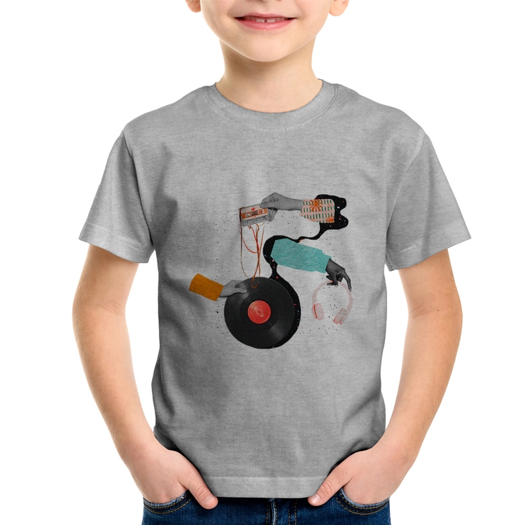 Camiseta Infantil Retro Music - Cinza