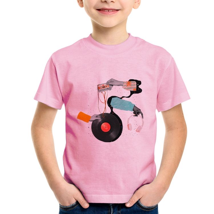 Camiseta Infantil Retro Music - Rosa Bebê