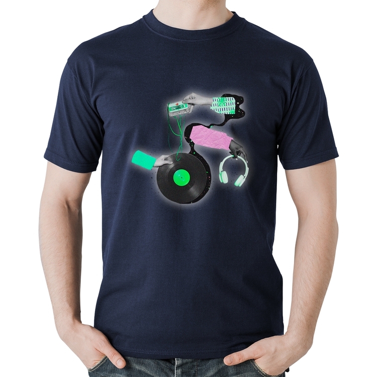 Camiseta Algodão Retro Music - Marinho