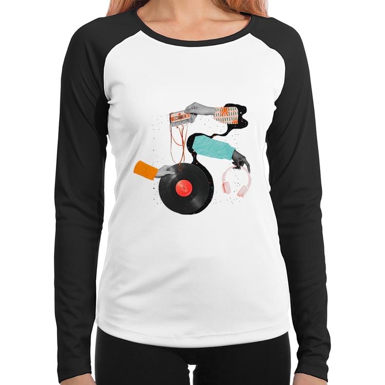Baby Look Raglan Retro Music Manga Longa