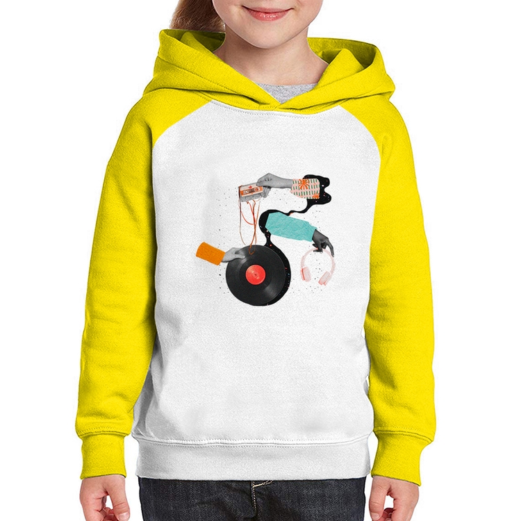 Moletom Infantil Retro Music - Branco/Amarelo