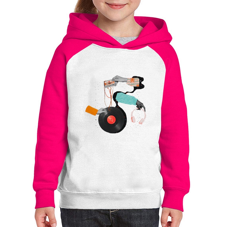 Moletom Infantil Retro Music - Branco/Rosa
