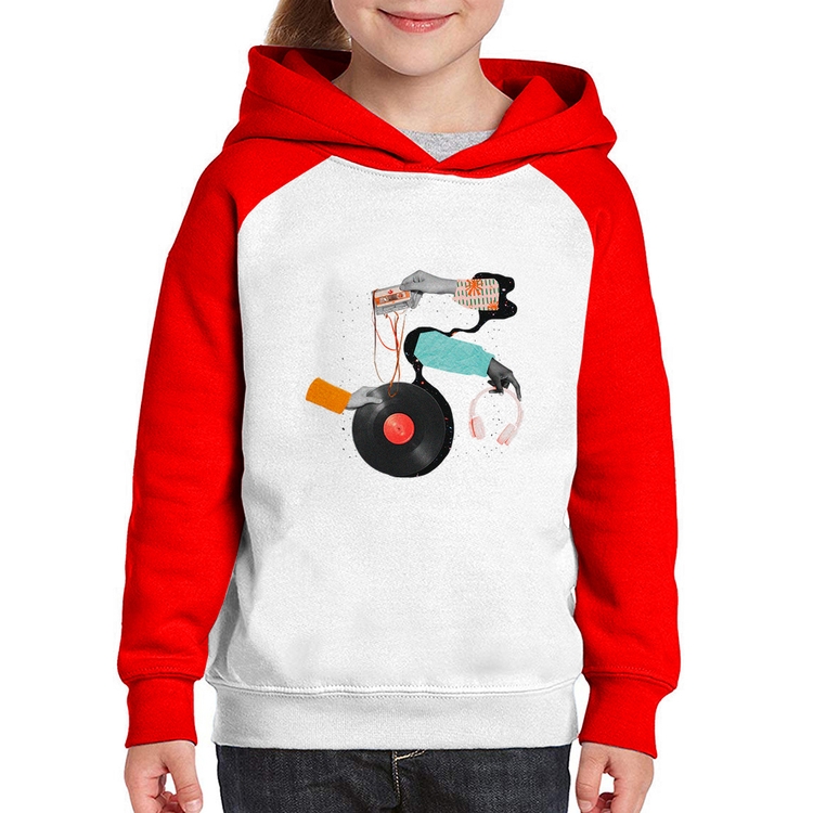 Moletom Infantil Retro Music - Branco/Vermelho