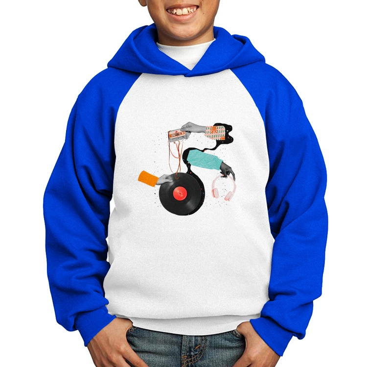 Moletom Infantil Retro Music - Branco/Azul