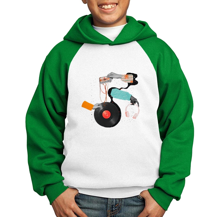 Moletom Infantil Retro Music - Branco/Verde