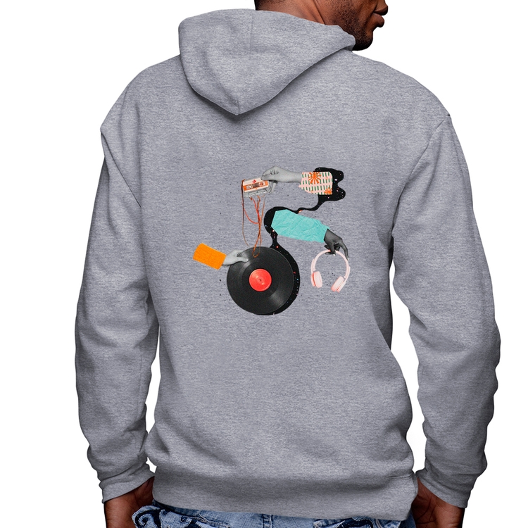 Blusa Moletom Retro Music Masculina com Capuz e Zíper - Mescla