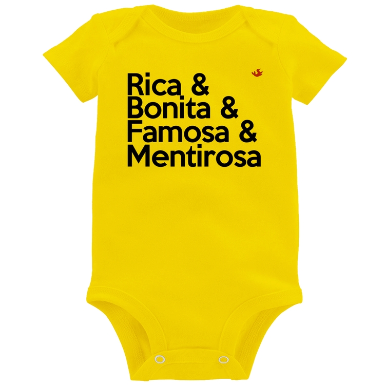 Body Bebê Rica & Bonita & Famosa & Mentirosa - Amarelo