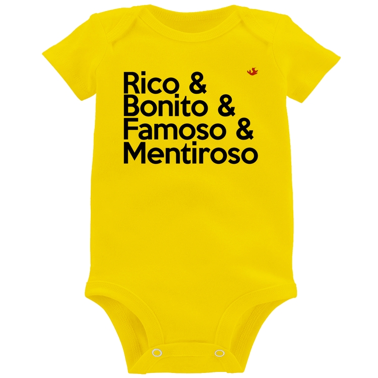 Body Bebê Rico & Bonito & Famoso & Mentiroso - Amarelo