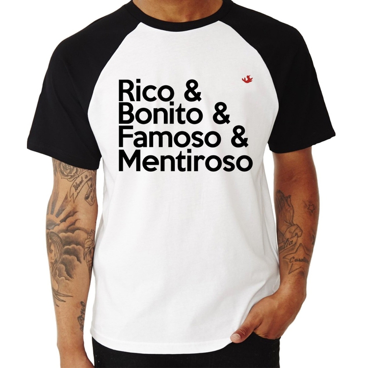 Camiseta Raglan Rico & Bonito & Famoso & Mentiroso