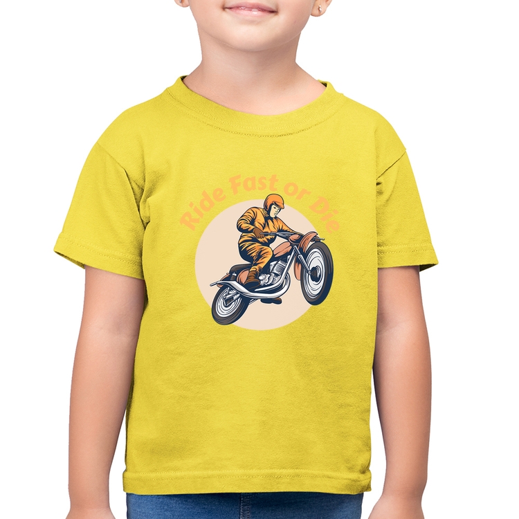 Camiseta Algodão Infantil Ride Fast Or Die - Amarelo Canário