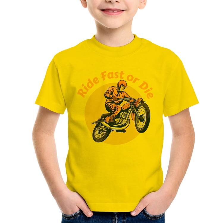 Camiseta Infantil Ride Fast Or Die - Amarela
