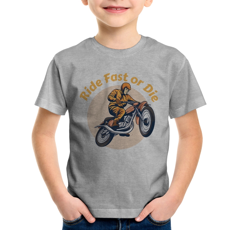 Camiseta Infantil Ride Fast Or Die - Cinza
