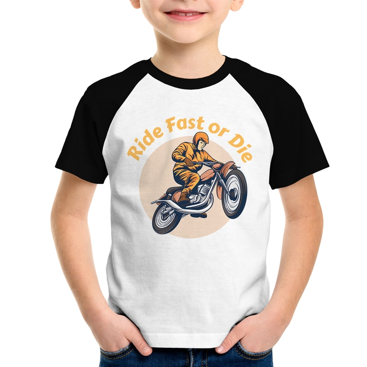 Camiseta Raglan Infantil Ride Fast Or Die