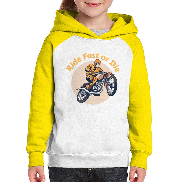 Moletom Infantil Ride Fast Or Die - Branco/Amarelo