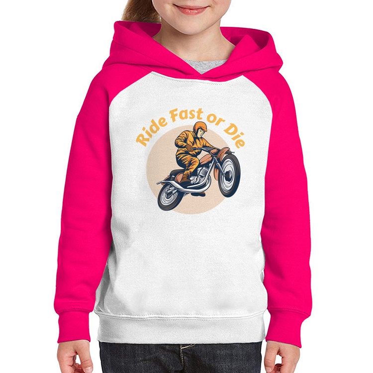 Moletom Infantil Ride Fast Or Die - Branco/Rosa