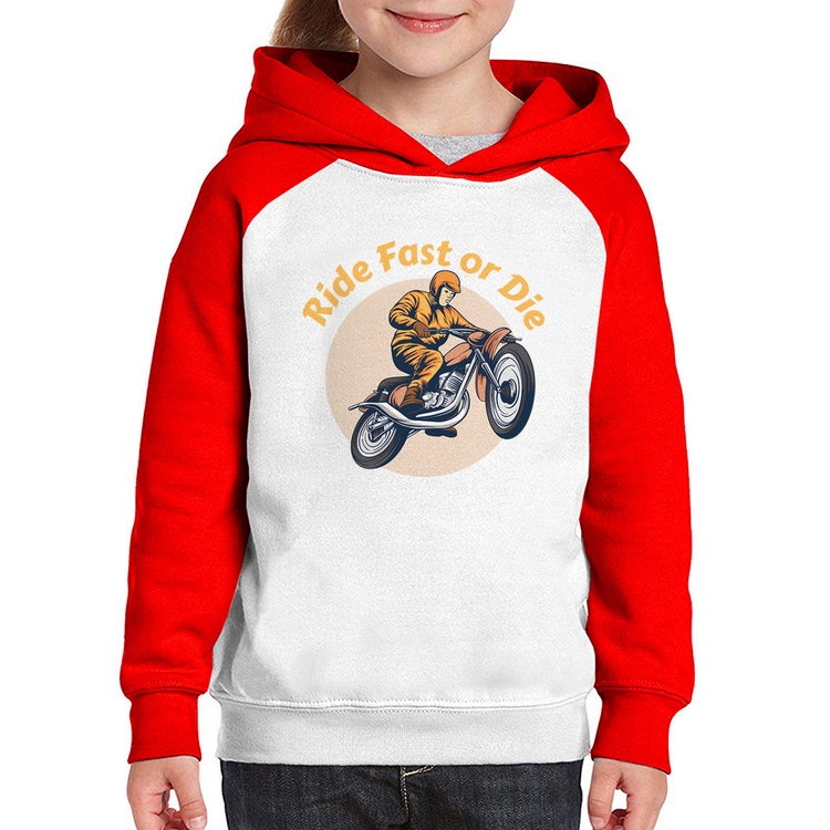 Moletom Infantil Ride Fast Or Die - Branco/Vermelho