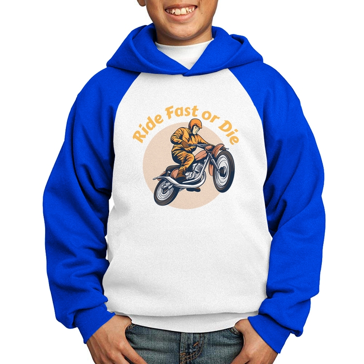 Moletom Infantil Ride Fast Or Die - Branco/Azul