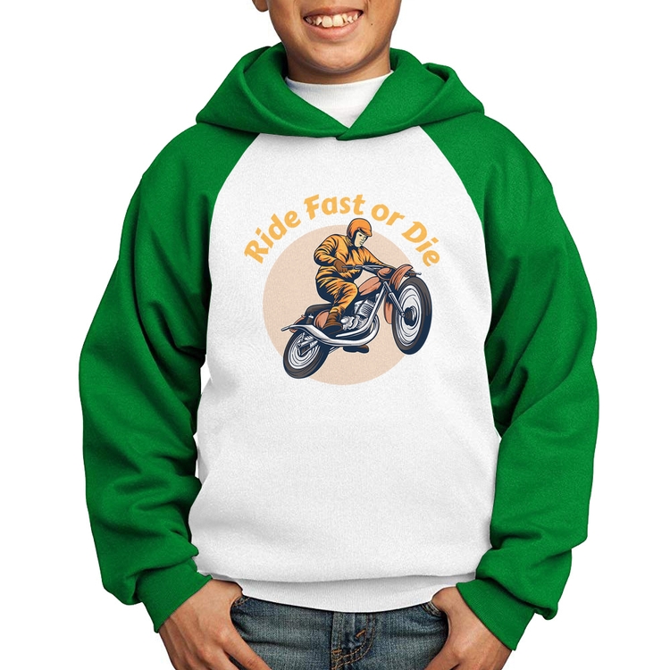 Moletom Infantil Ride Fast Or Die - Branco/Verde