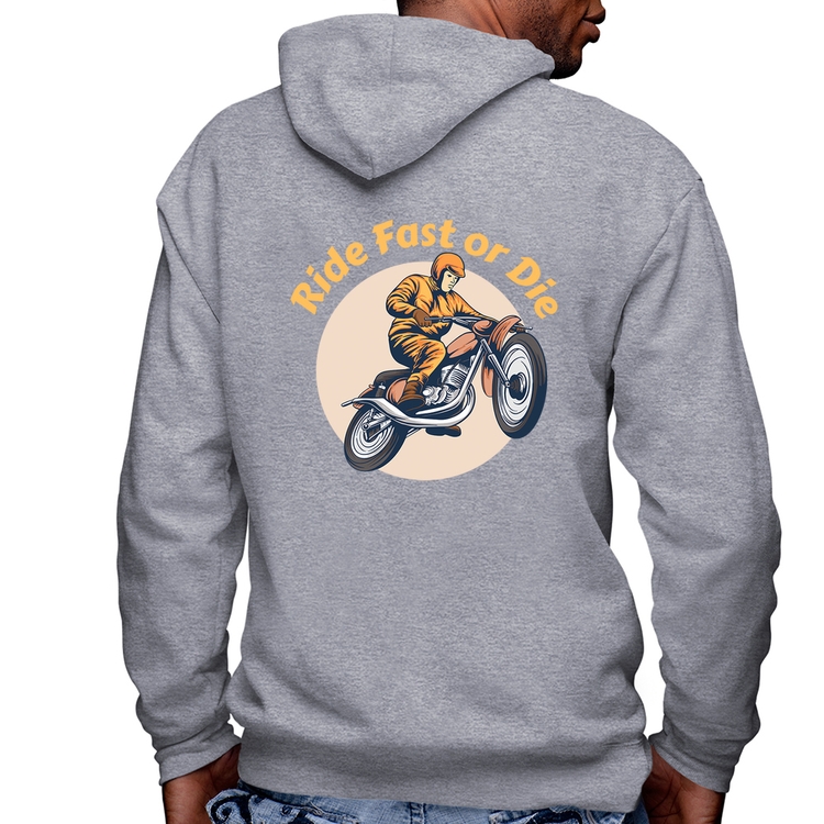 Blusa Moletom Ride Fast Or Die Masculina com Capuz e Zíper - Mescla