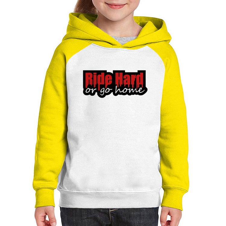 Moletom Infantil Ride Hard or go home - Branco/Amarelo