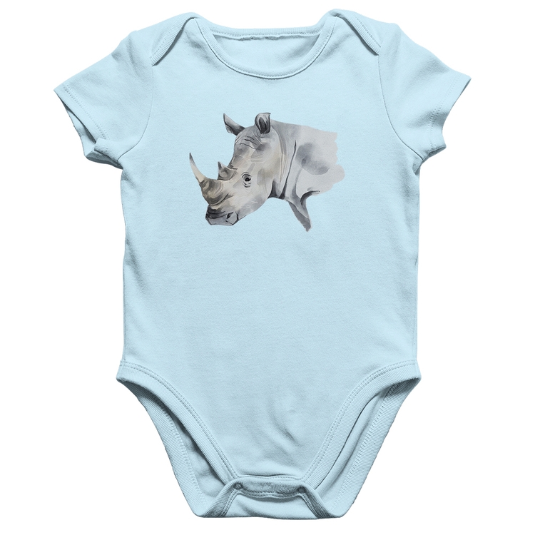 Body Bebê Algodão Rinoceronte - Azul Bebê