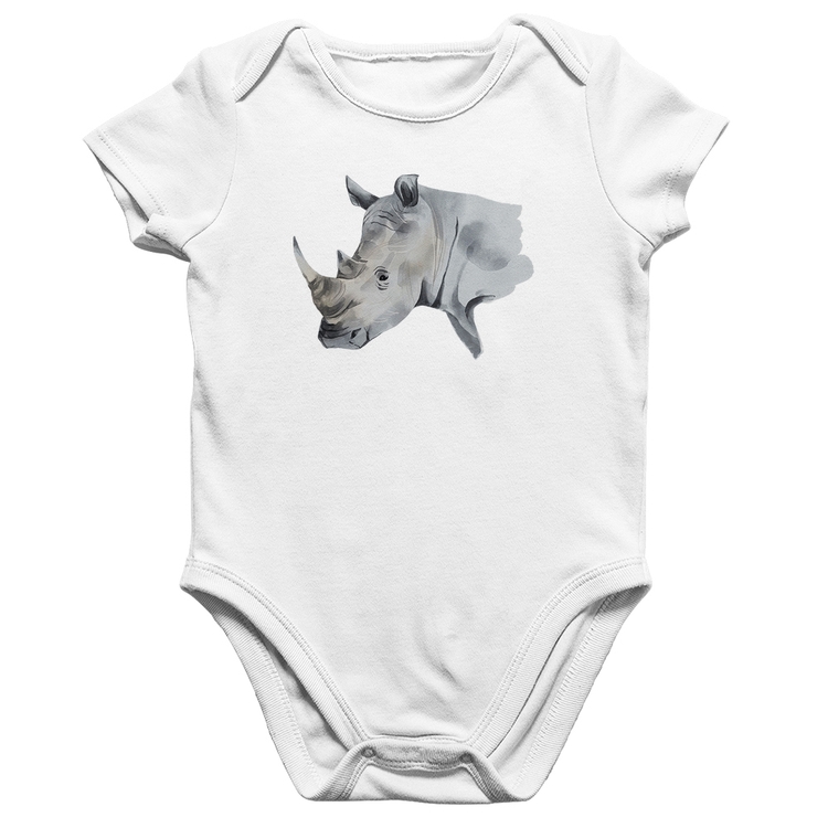 Body Bebê Algodão Rinoceronte - Branco